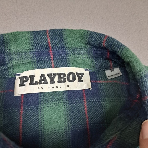 Playboy Flannel Shirt Mens Medium Tartan Plaid Button Up Flap Pocket Pacsun - Picture 3 of 11
